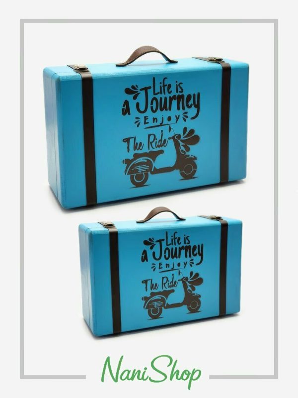 چمدان های چوبی سایز 1 و 2 طرح life is a journey رنگ آبی