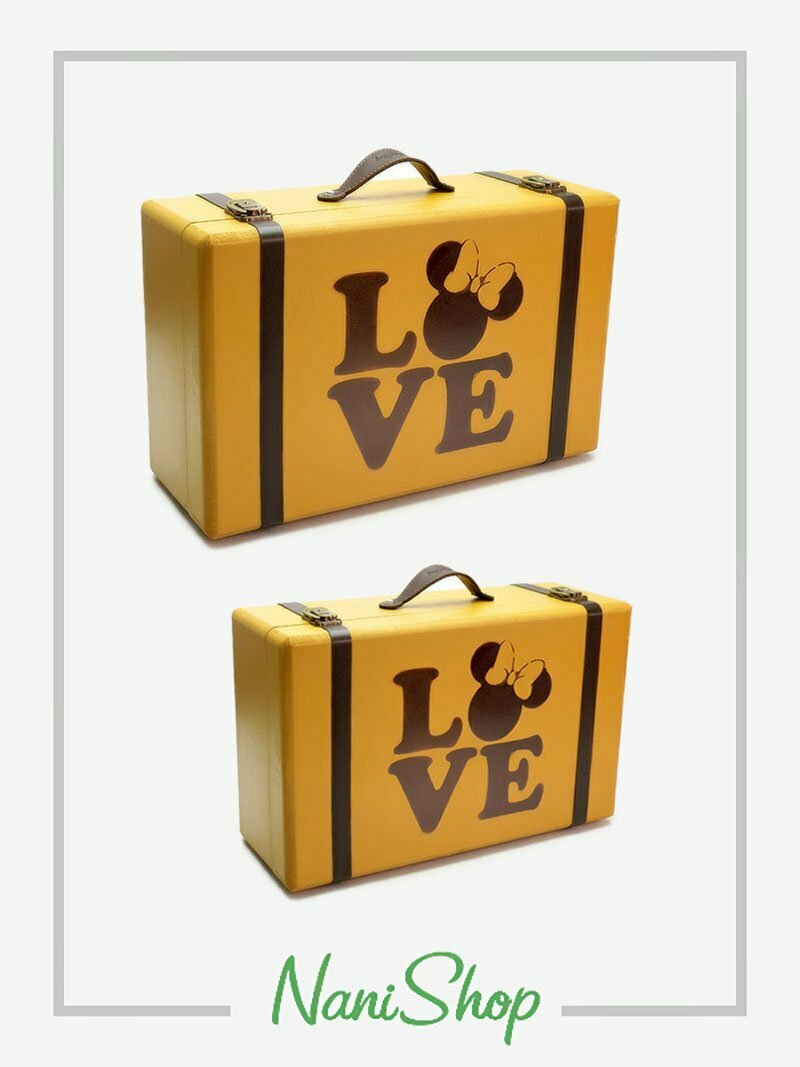 چمدان های چوبی سایز 1 و 2 طرح lOVE رنگ خردلی