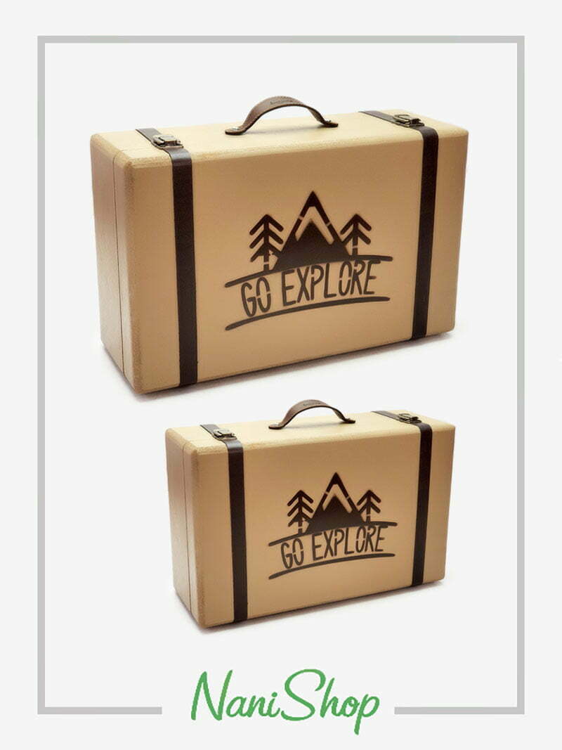 چمدان های چوبی سایز 1 و 2 طرح GO EXPLORE رنگ کرم