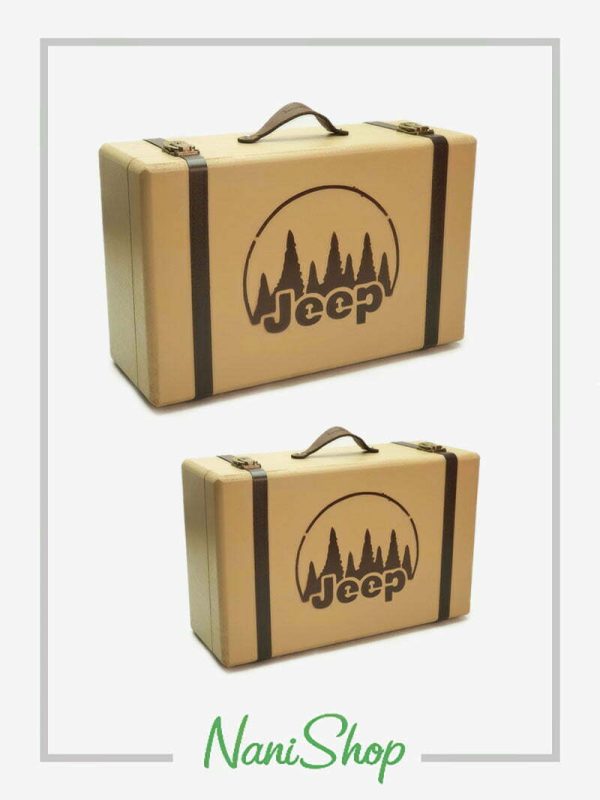 چمدان های چوبی سایز 1 و 2 طرح Jeep رنگ کرم