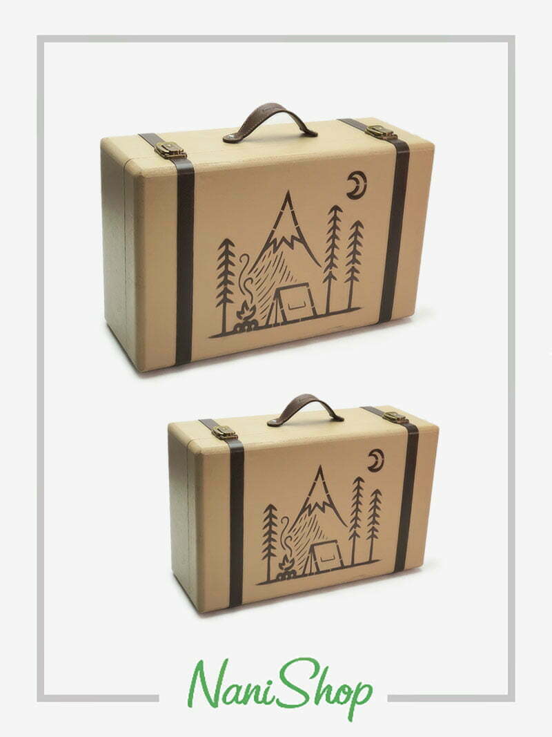 چمدان های چوبی سایز 1 و 2 طرح کمپ رنگ کرم