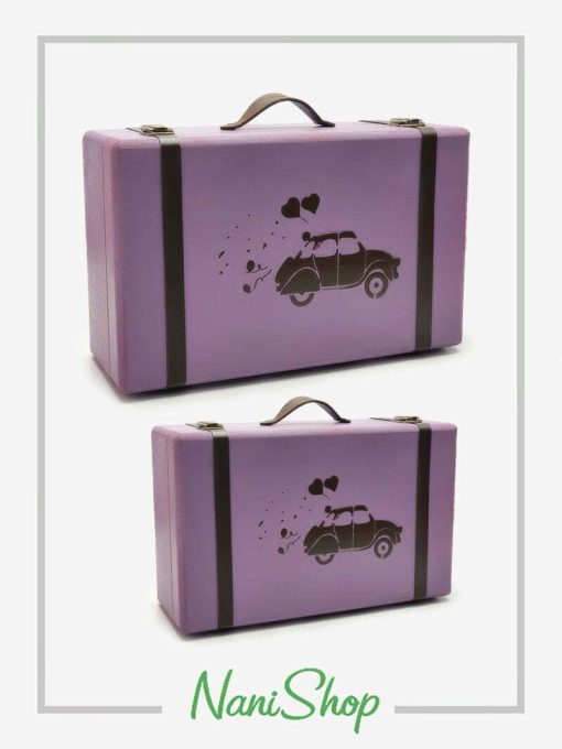 خرید چمدان های چوبی سایز 1 و 2 طرح فولکس عاشق رنگ بنفش