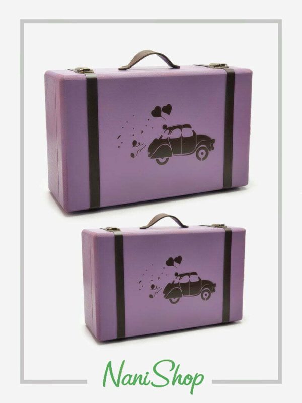 چمدان های چوبی سایز 1 و 2 طرح فولکس عاشق رنگ بنفش