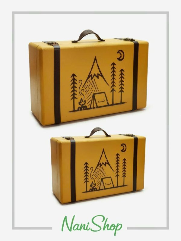 چمدان های چوبی سایز 1 و 2 طرح کمپ رنگ خردلی