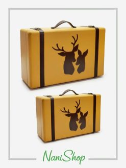 خرید چمدان های چوبی سایز 1 و 2 طرح دو گوزن رنگ خردلی