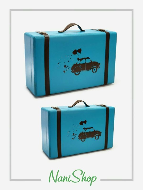 چمدان های چوبی سایز 1 و 2 طرح فولکس عاشق رنگ آبی