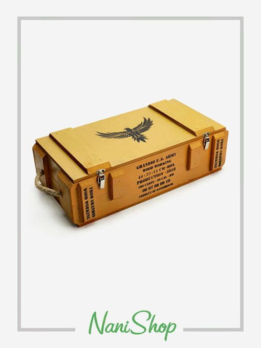 جعبه مهمات سایز بزرگ، خردلی و سبز طرح عقاب و نارنجک