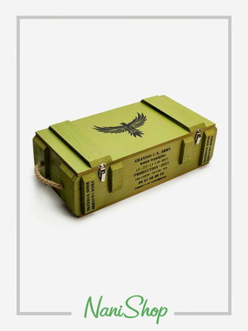 جعبه مهمات سایز بزرگ، خردلی و سبز طرح عقاب و نارنجک