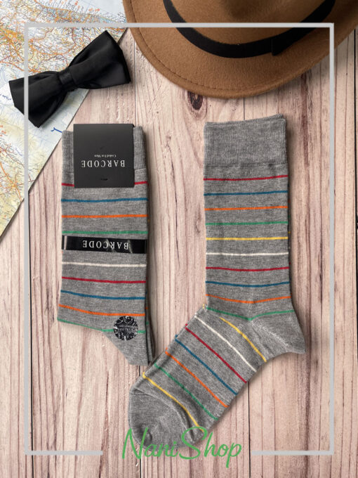 جوراب مردانه ساقدار طرح چندخط رنگی برند بارکد
