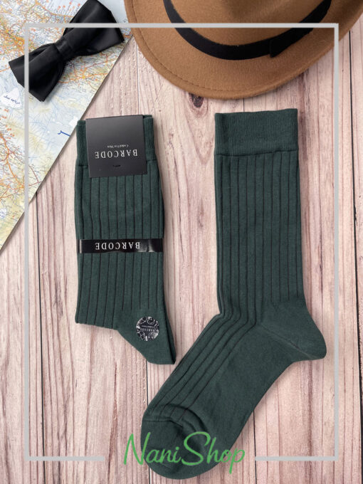 جوراب مردانه ساقدار کبریتی ساده سبز قهوه ای برند بارکد