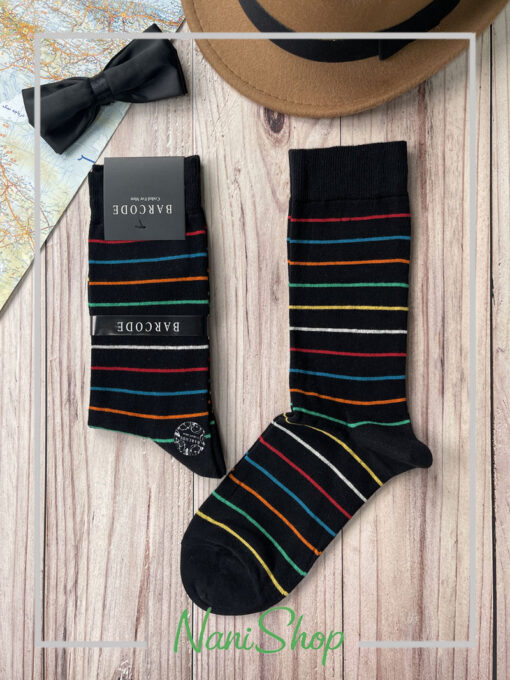 جوراب مردانه ساقدار طرح چندخط رنگی برند بارکد