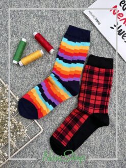 جوراب ساقدار طرح راه راه رنگین کمانی برند پاتوک