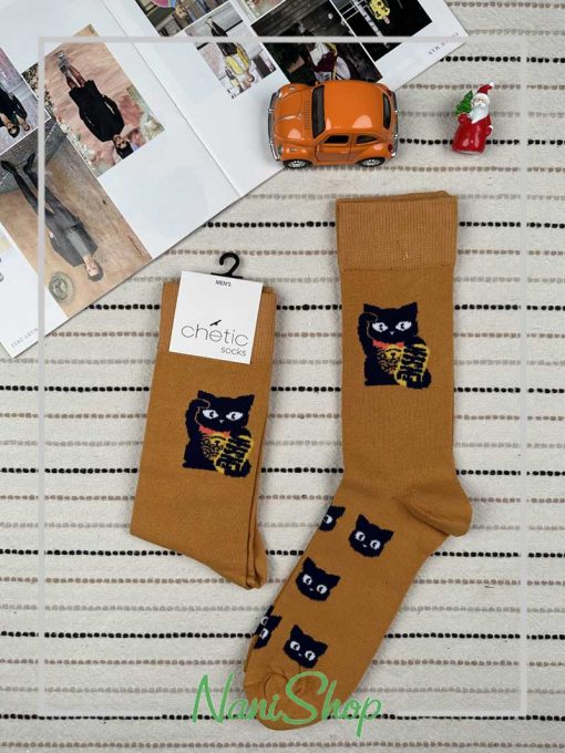 جوراب مردانه ساقدار طرح کریسمس و گربه سیاه برند چتیک