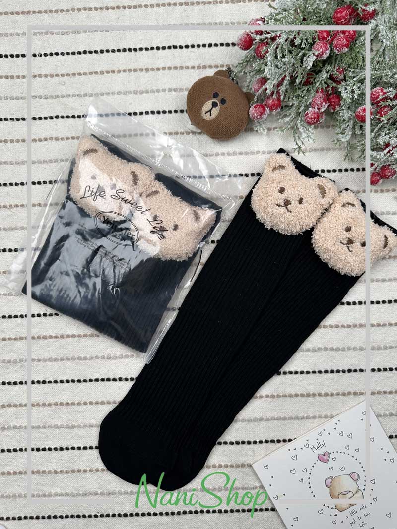 جوراب ساقدار بچگانه بدون کف طرح خرس برجسته