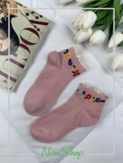 جوراب مچی گلدوزی لبه گیپور طرح کبریتی