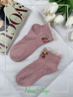 جوراب مچی گلدوزی لبه گیپور طرح کبریتی