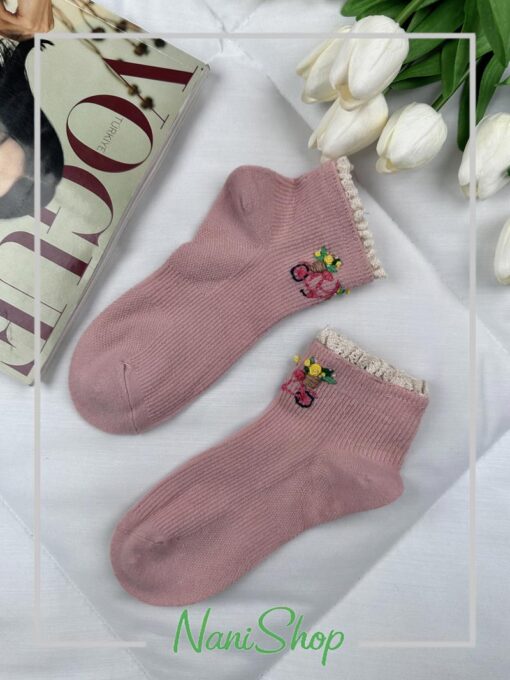 جوراب مچی گلدوزی لبه گیپور طرح کبریتی