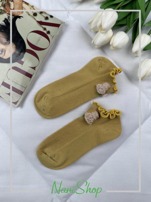 جوراب مچی گلدوزی لبه گیپور طرح کبریتی