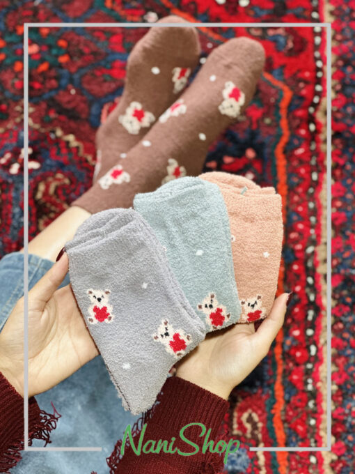 جوراب ساقدار بوکله طرح خرس قلبی