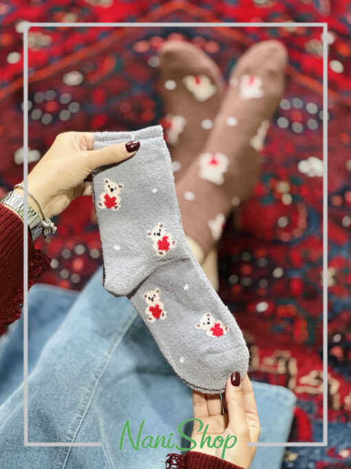 جوراب ساقدار بوکله طرح خرس قلبی