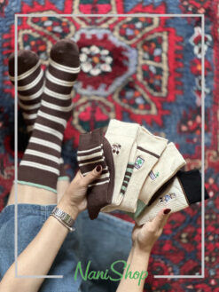 جوراب ساقدار کبریتی طرح گلدوزی آلبالو رینگی