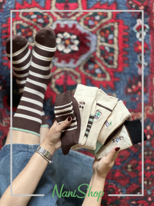 جوراب ساقدار کبریتی طرح گلدوزی آلبالو رینگی