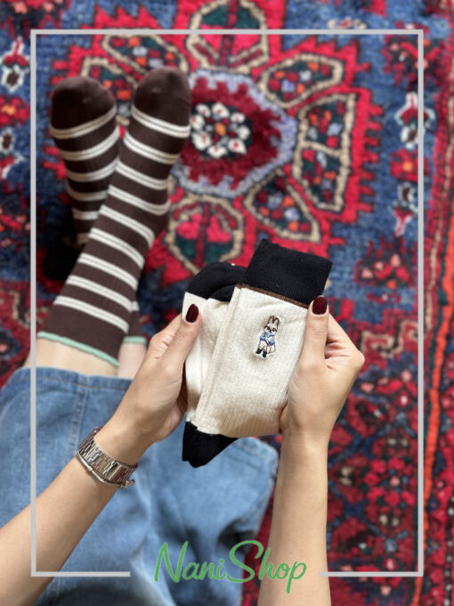 جوراب ساقدار کبریتی طرح گلدوزی آلبالو رینگی