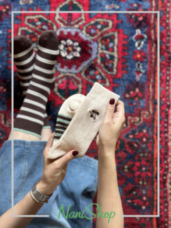 جوراب ساقدار کبریتی طرح گلدوزی آلبالو رینگی