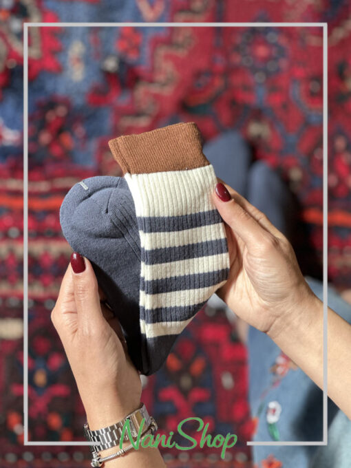 جوراب ساقدار کبریتی طرح گلدوزی خرس لبه رنگی