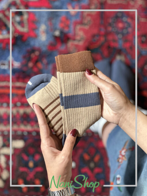 جوراب ساقدار کبریتی طرح گلدوزی خرس لبه رنگی