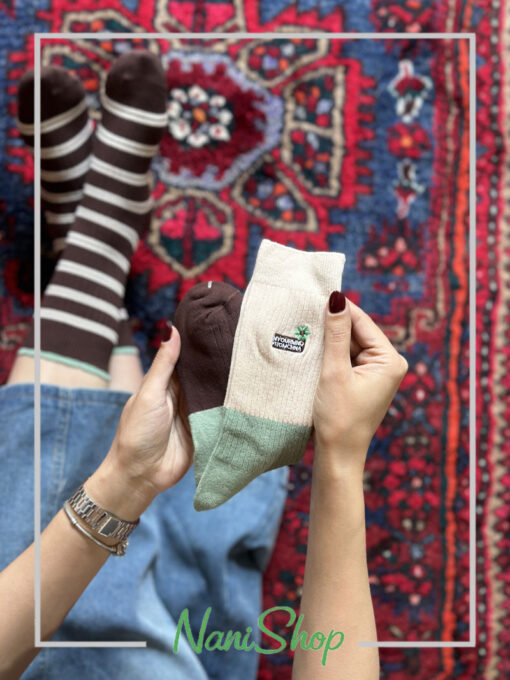 جوراب ساقدار کبریتی طرح گلدوزی آلبالو رینگی