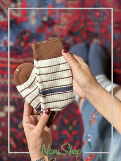 جوراب ساقدار کبریتی طرح گلدوزی خرس لبه رنگی