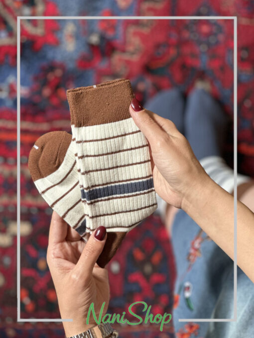 جوراب ساقدار کبریتی طرح گلدوزی خرس لبه رنگی