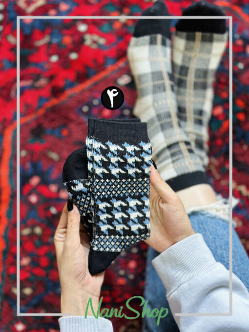 جوراب ساقدار بافت کبریتی طرح شنل و اسکاچی