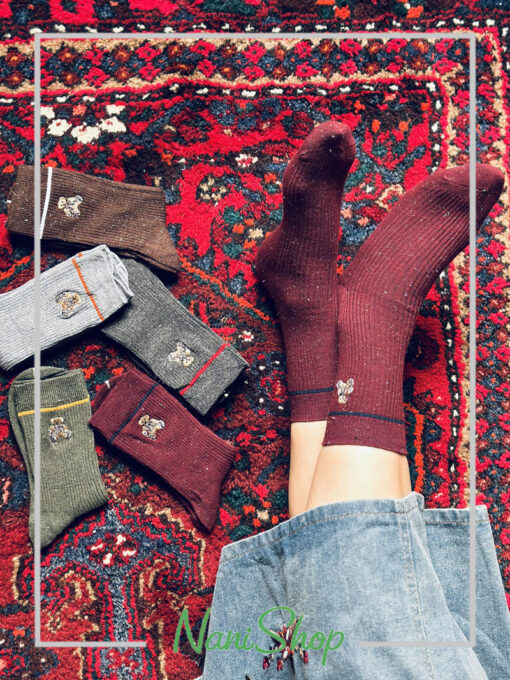 جوراب ساقدار کبریتی شاین دار طرح خرسی