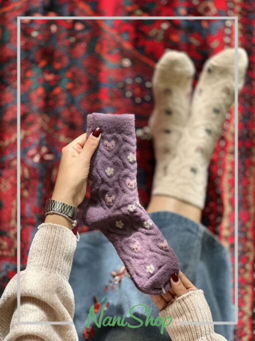 جوراب ساقدار موهری طرح خرس گل گلی کوکوهانا