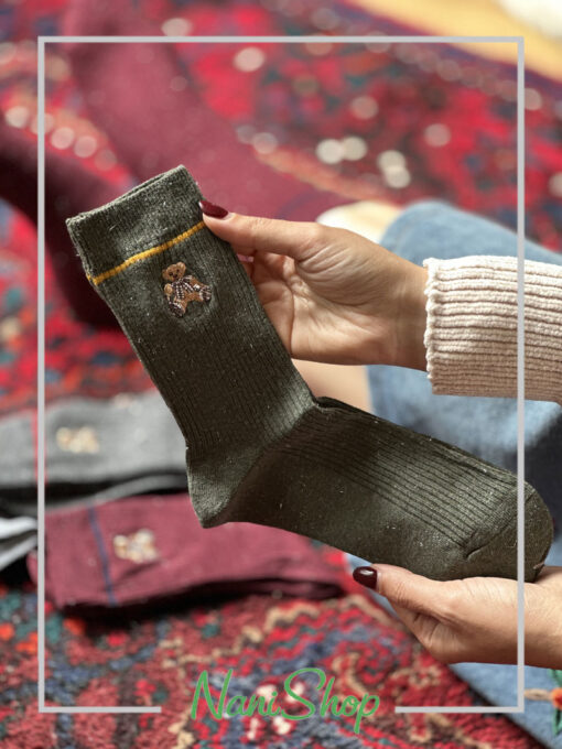 جوراب ساقدار کبریتی شاین دار طرح خرسی