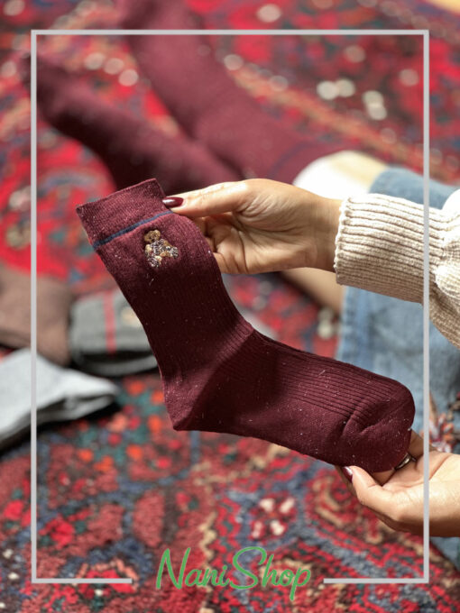 جوراب ساقدار کبریتی شاین دار طرح خرسی