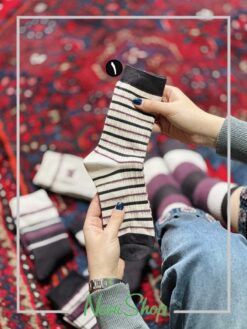 جوراب ساقدار موهردار طرح کبریتی رینگی