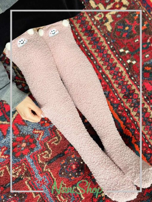 جوراب بالا زانو بوکله پوم دار خرسی
