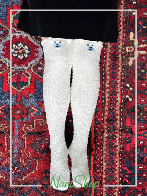 جوراب بالا زانو بوکله پوم دار خرسی
