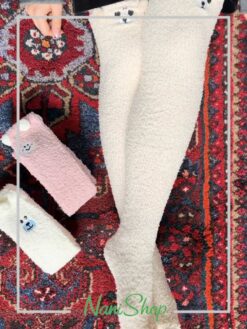 جوراب بالا زانو بوکله پوم دار خرسی