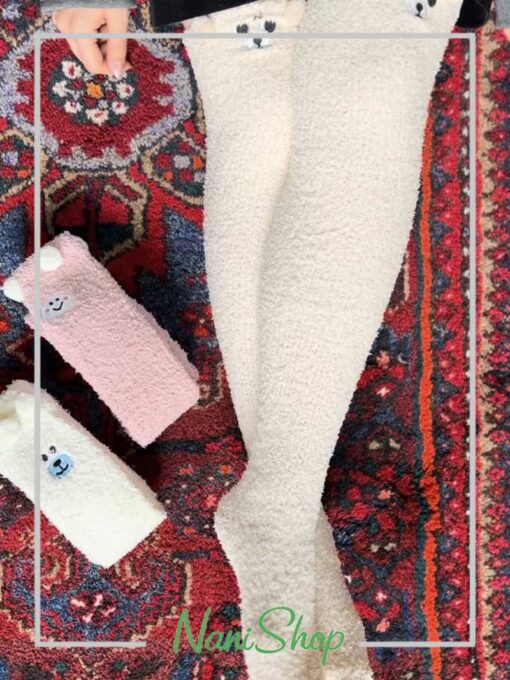 جوراب بالا زانو بوکله پوم دار خرسی