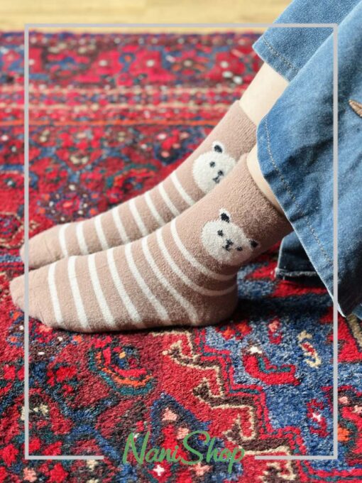 جوراب ساقدار موهری طرح خرس و لاله برند کوکوهانا