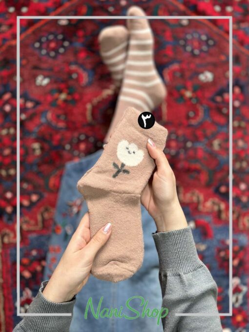 جوراب ساقدار موهری طرح خرس و لاله برند کوکوهانا