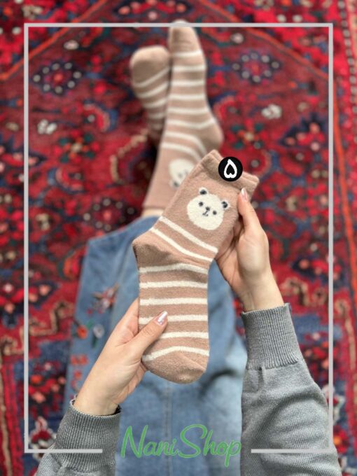 جوراب ساقدار موهری طرح خرس و لاله برند کوکوهانا