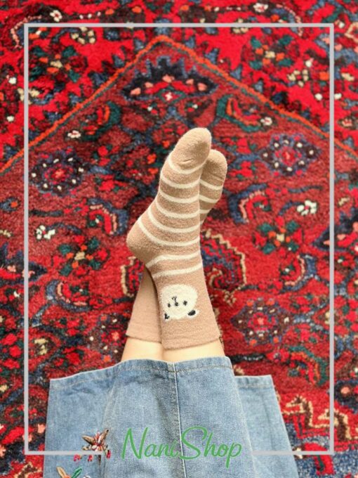 جوراب ساقدار موهری طرح خرس و لاله برند کوکوهانا