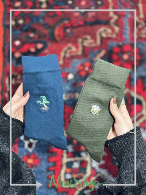 جوراب ساقدار مردانه گلدوزی طرح فولکس واگن برند بارکد