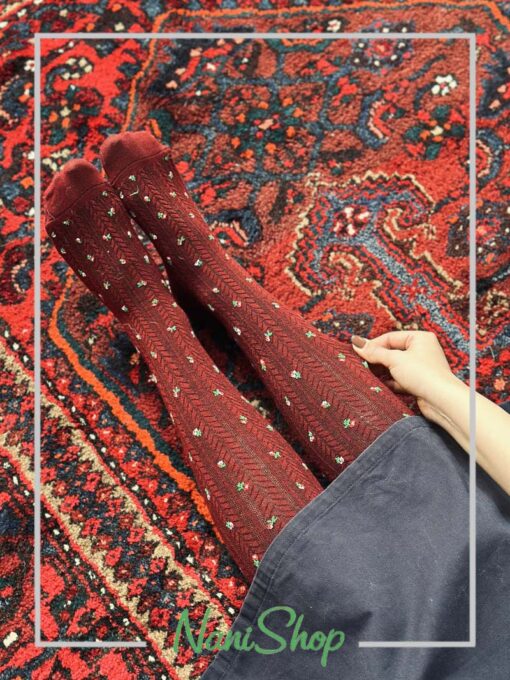 جوراب زیر زانو طرح گندمی گل گلی