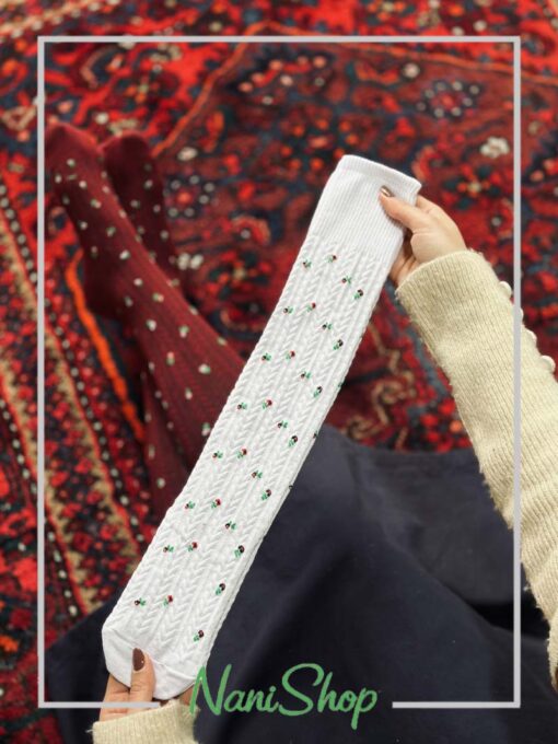 جوراب زیر زانو طرح گندمی گل گلی